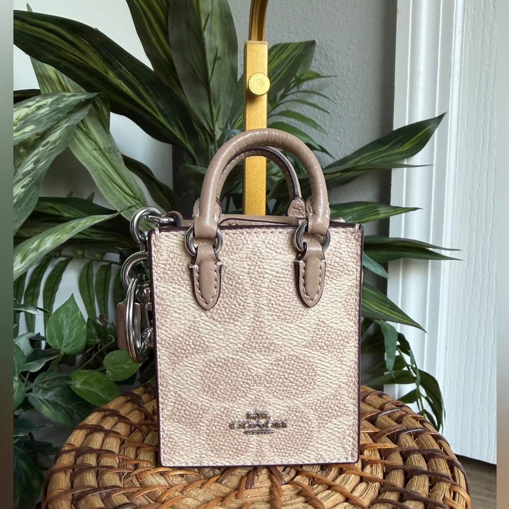 Coach North/South Mini Tote Bag Charm in Signature Canvas Tan & Beige F2448 NWOT - Picture 4 of 12